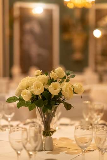 flowers on table in palm court