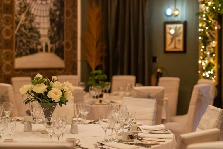 Table laid up for a special occasion in Palm court