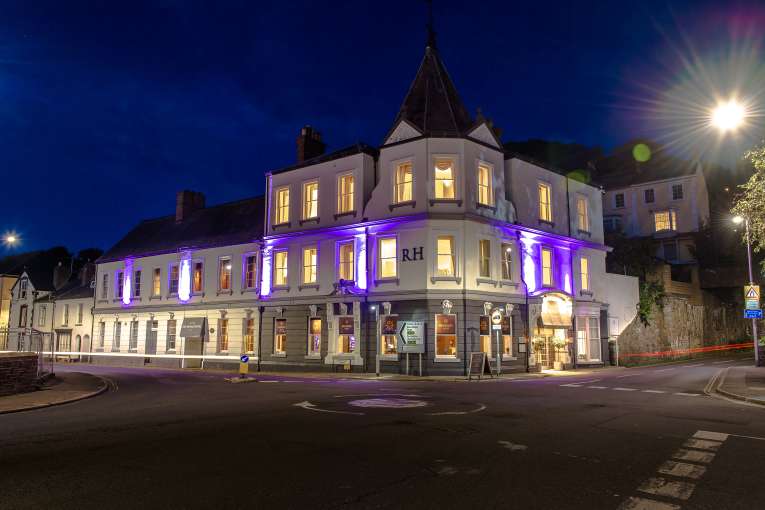 Night shot of Royal Hotel in Bideford