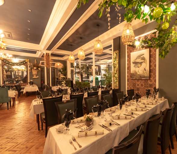Palm Court decorated for Christmas 