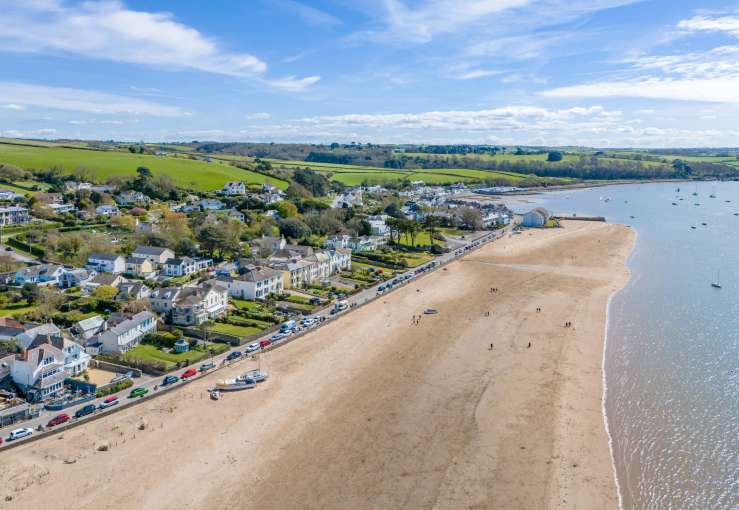 Aerial view of Instow beach looking down the River Torridge toward Bideford