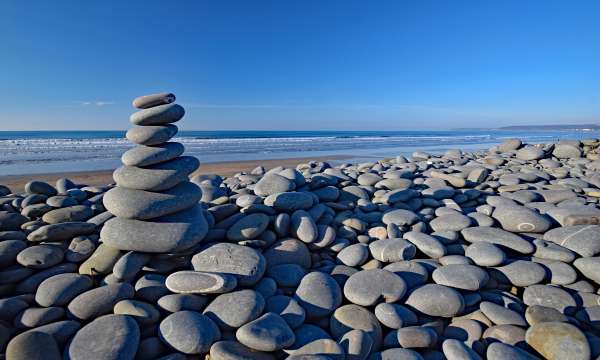 Pebbles stacked at Westward Ho!