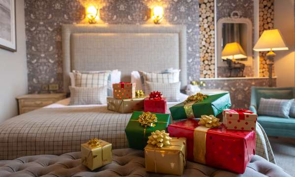 presents on bed 