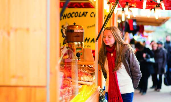 girl at a Christmas market 