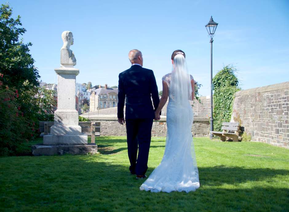 Bride and Groom at Royal Hotel Garden