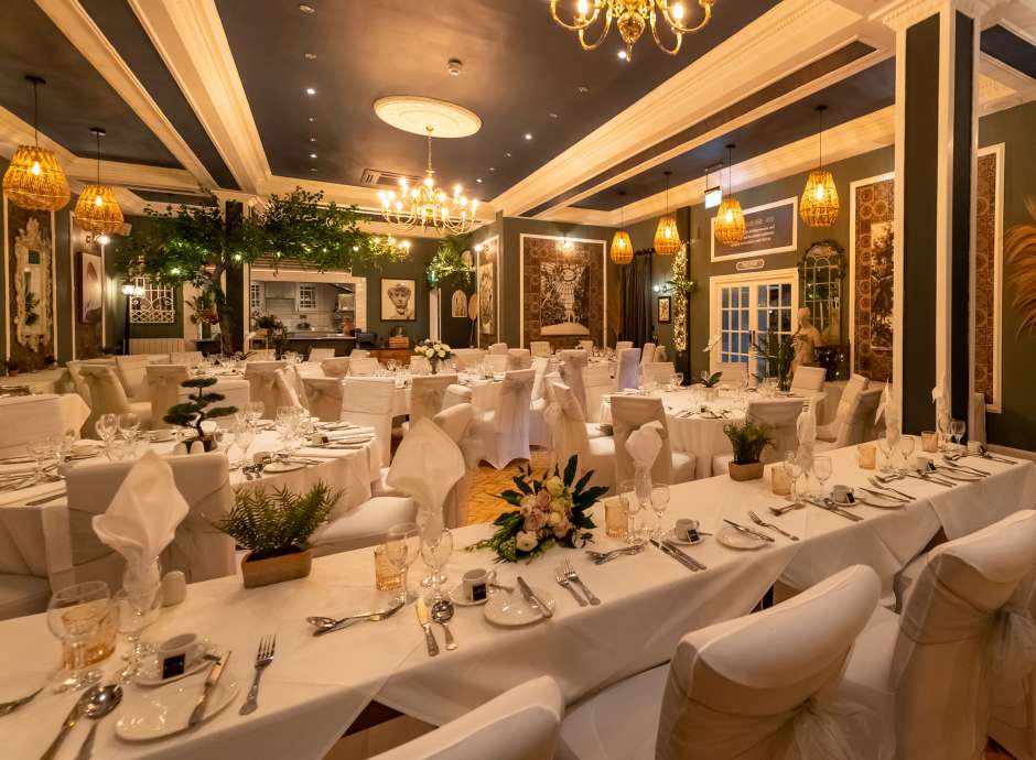 head table at wedding reception in Palm Court