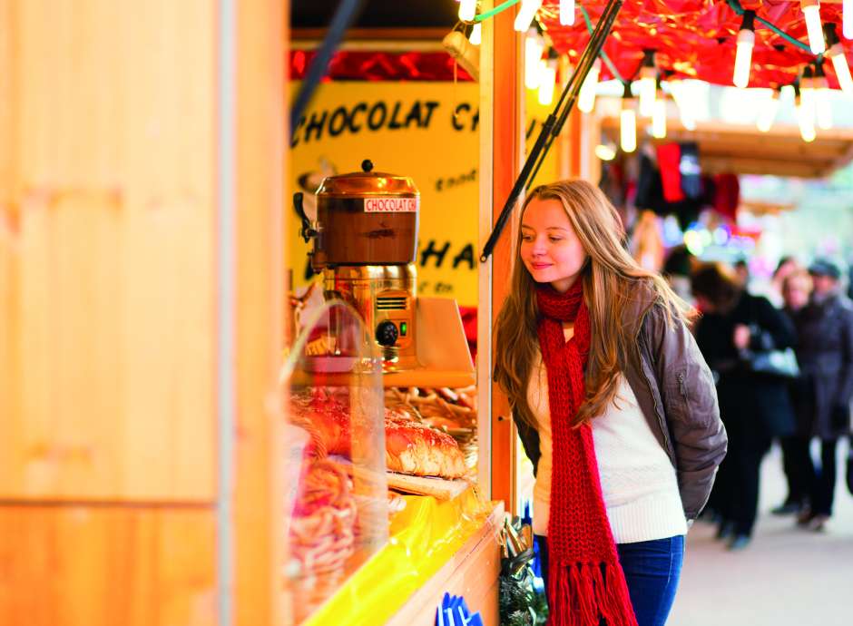 girl at a Christmas market 