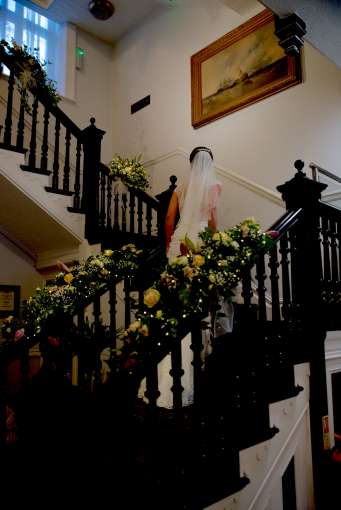 Bride at Staircase of Royal Hotel Bideford