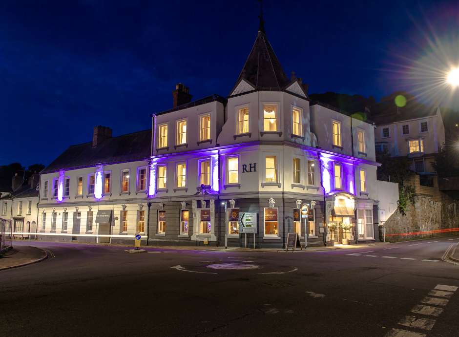 Night shot of Royal Hotel in Bideford